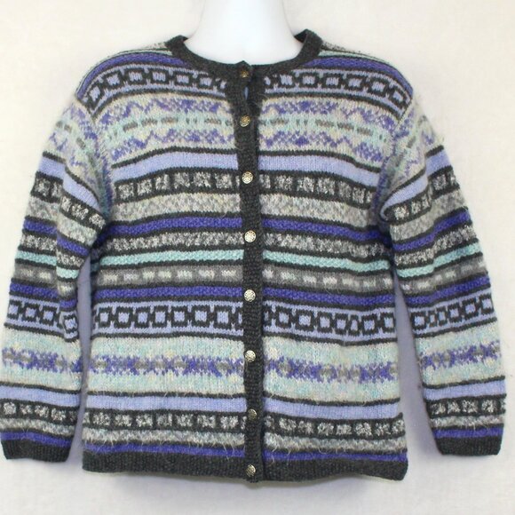 Northern Isles Hand Knit Wool Button Cardigan Sweater Jacket Womens Large - Picture 1 of 7
